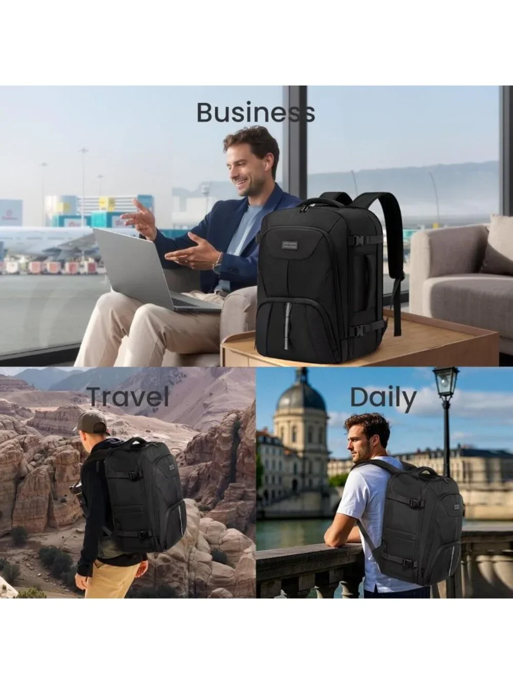 Expandable 40L Travel Backpack for Men & Women, Water-Resistant Laptop Bag, TSA